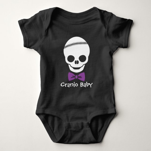 Body Para Bebê Cranio Baby Boy Skull com Bowtie Roxo (Frente)