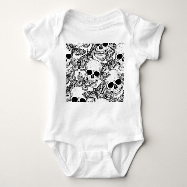 Body Para Bebê Crânio, borboletas: padrão de colheita desenhado à (Frente)