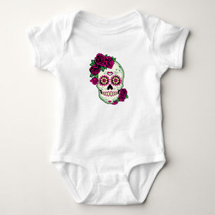 Body Para Bebê Crânio de Açúcar com Rosas