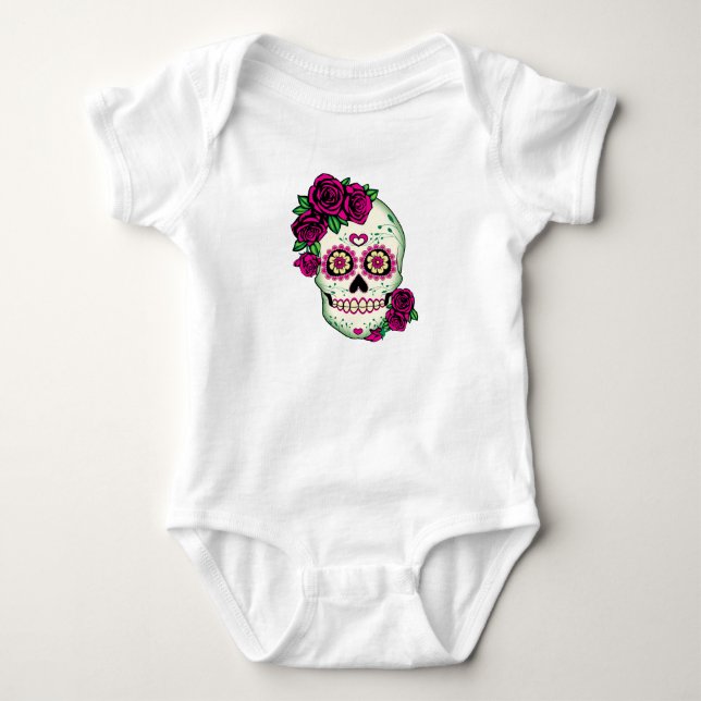 Body Para Bebê Crânio de Açúcar com Rosas (Frente)