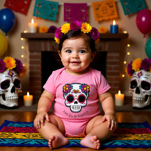 Body Para Bebê 🌹 Crânio de Bebê com margarida 🌹