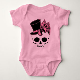 Body Para Bebê Crânio feminino com chapéu e Arco rosa