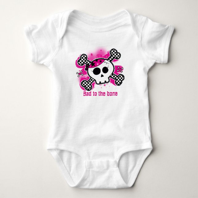 Body Para Bebê Crânio Rosa Bebê Personalizado Uma Peça (Frente)
