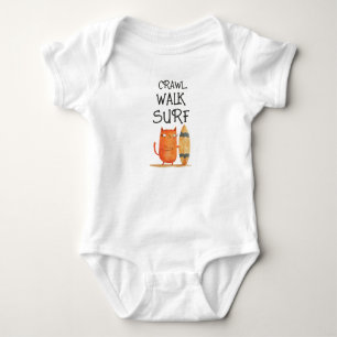 Body Para Bebê Crawl Walt Surf Watercolor Surfer Cat Funny & Cute