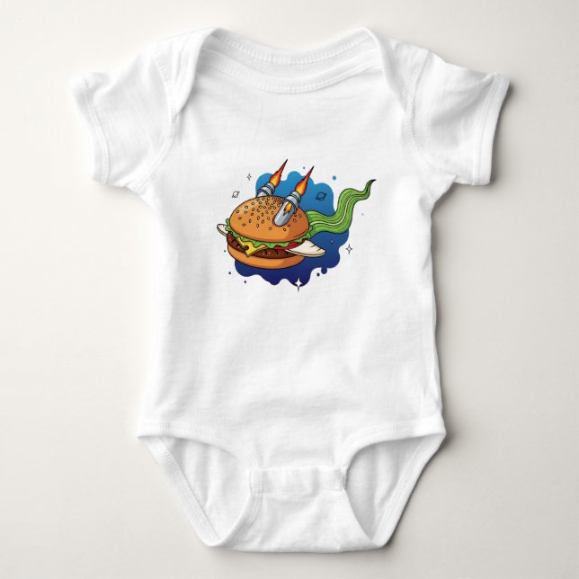Body Para Bebê Creative Cartoon Burger Rocket Ship in Space Illus (Frente)