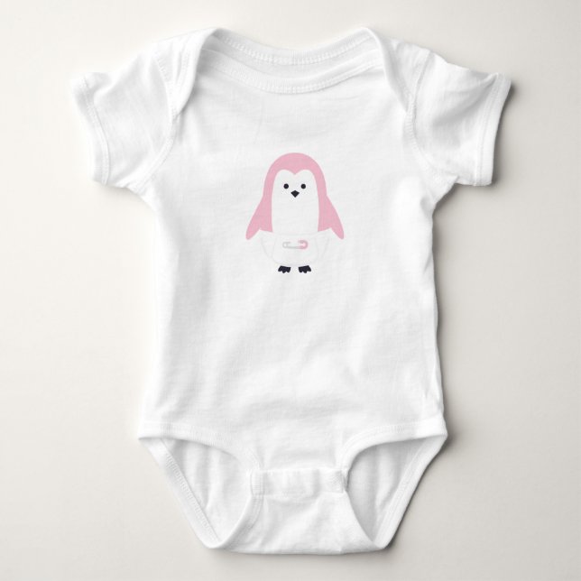 Body Para Bebê Creeper de Criança Pinguim Rosa Bebê (Frente)