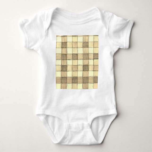 Body Para Bebê Creme branco e unisex de Tan gingham (Frente)