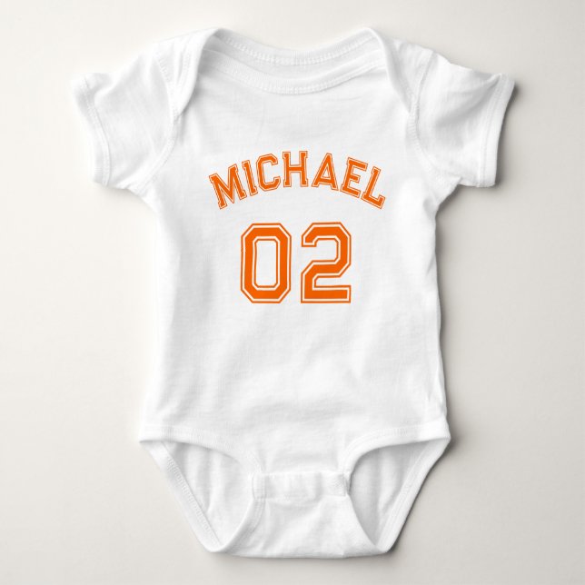 Body Para Bebê Criança Boy Girl Orange Name Jersey Number Sports (Frente)