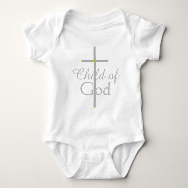 Body Para Bebê Criança de Deus Silver Dourado Cross Baby Shirt (Frente)