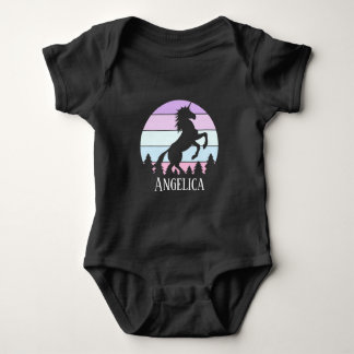 Body Para Bebê Criança Vintage Sunset Nome Unicórnio Data Anivers