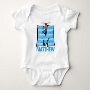 Body Para Bebê Crianças "M" Monograma Knit azul Moose