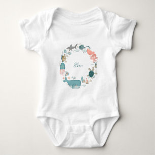Body Para Bebê Crianças Sob o Mar Nome Personalizado Aquarela