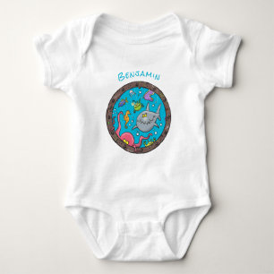 Body Para Bebê Criaturas marinhas engraçadas desenho de desenhos