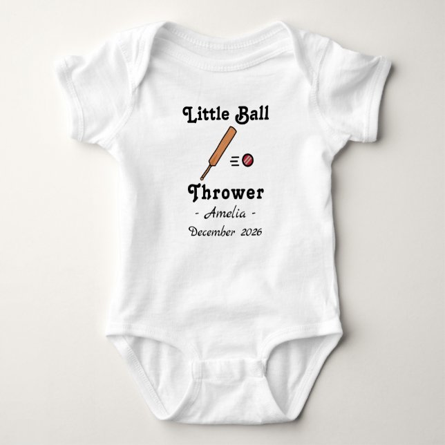 Body Para Bebê Cricket Baby Shower Little Ball Thrower Cricketer (Frente)