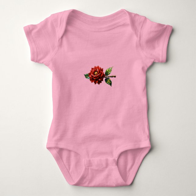 Body Para Bebê Crimson Rose Bloom – Botanical Clipart (Frente)