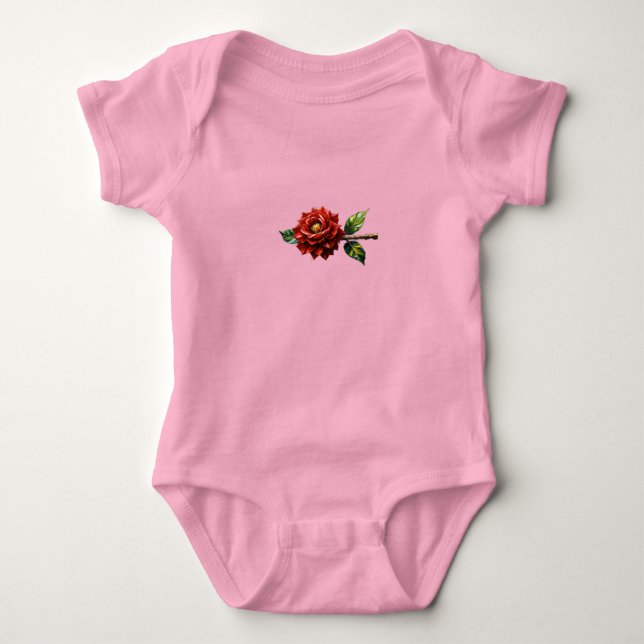 Body Para Bebê Crimson Rose Bloom – Clipart Botânico (Frente)