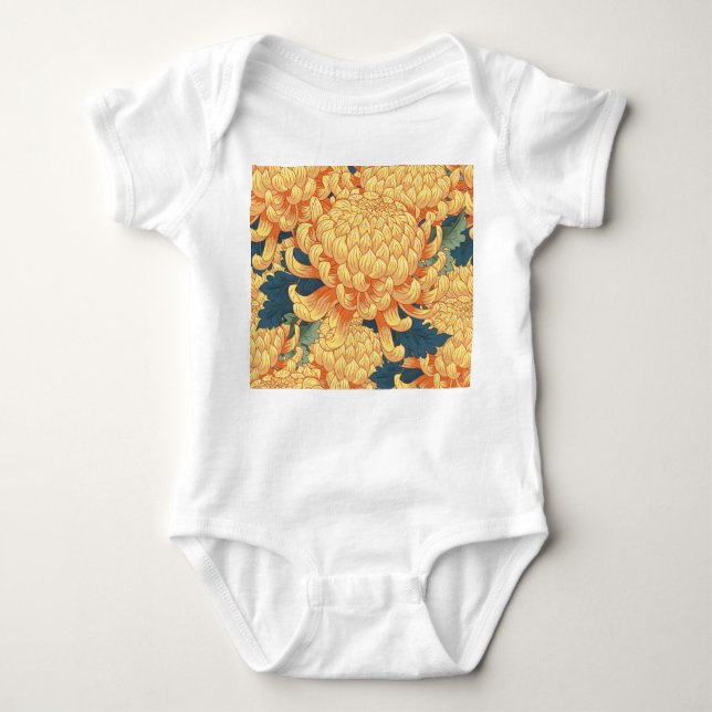 Body Para Bebê crisântemos japoneses: padrão floral amarelo. (Frente)