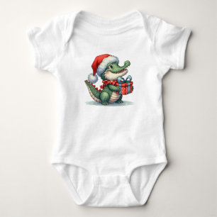 Body Para Bebê Crocodilo de Natal engraçado