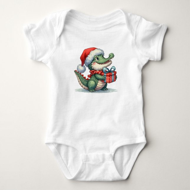 Body Para Bebê Crocodilo de Natal engraçado (Frente)