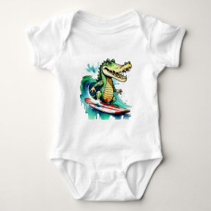 Body Para Bebê Crocodilo engraçado surfando T-Shirt