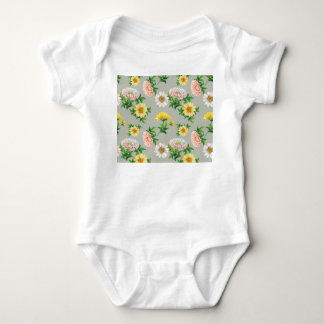 Body Para Bebê Crysântemos de aquarelas, padrão floral sem costur