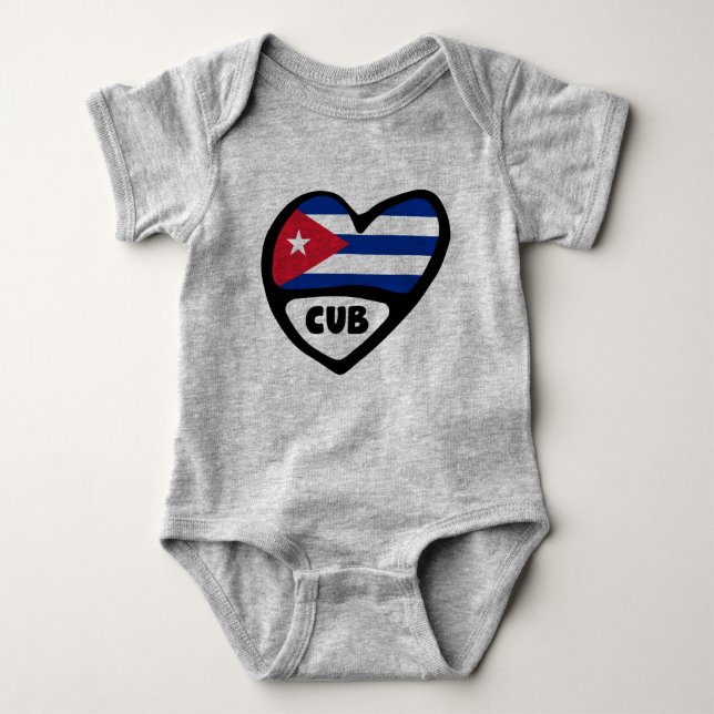 Body Para Bebê Cuba Country Code Flag Heart, CUB (Frente)