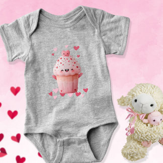 Body Para Bebê Cupcake Kawaii Com Corações