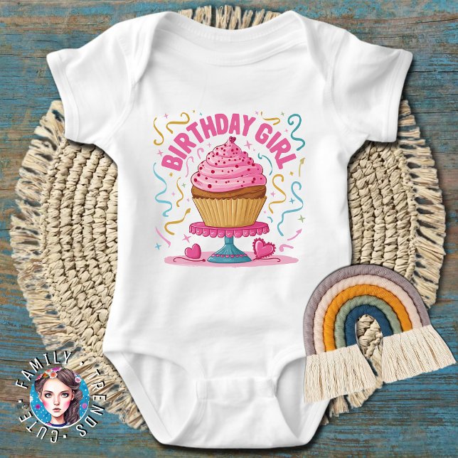 Body Para Bebê Cupcake Rosa de Aniversário (Criador carregado)