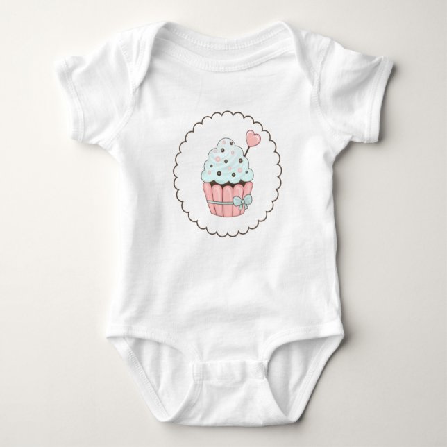 Body Para Bebê Cupcake rosa- e Design azul-mint (Frente)