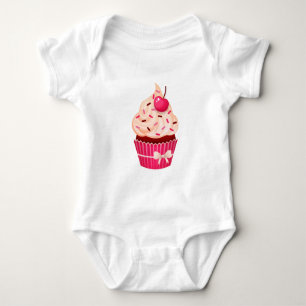 Body Para Bebê Cupcake Rosa Girassol com Prprinkles e Cereja