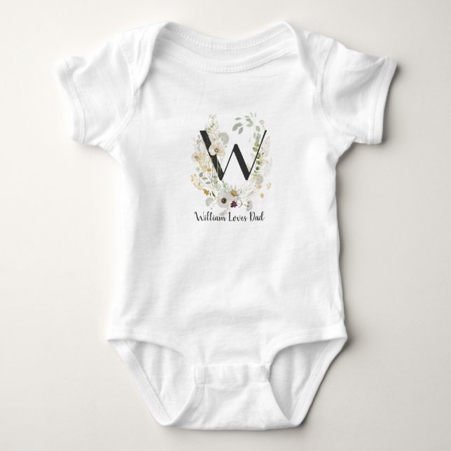 Body Para Bebê Custom Initial W With Soft colour Wild flowers (Frente)