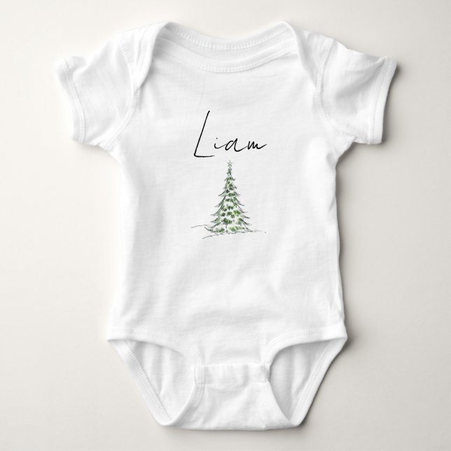 Body Para Bebê Custom Name Christmas Baby Romper First Xmas Liam  (Frente)