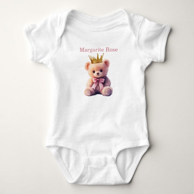 Body Para Bebê Custom Name Princess Teddy Bear (Frente)