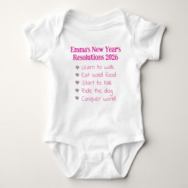 Body Para Bebê Custom New Year's Resolutions, Girl, Funny    (Frente)