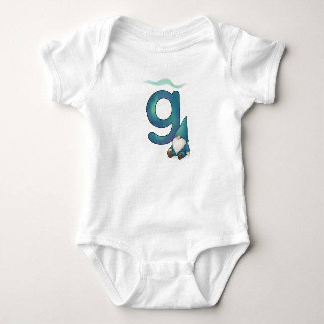 Body Para Bebê Customizable Northern Lights Letter G Nordic Gnome (Frente)