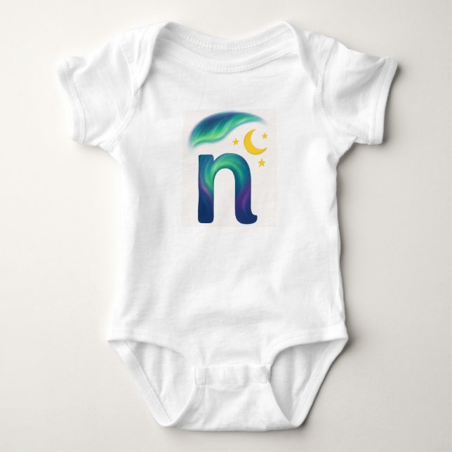 Body Para Bebê Customizable Northern Lights Letter N Night Sky (Frente)