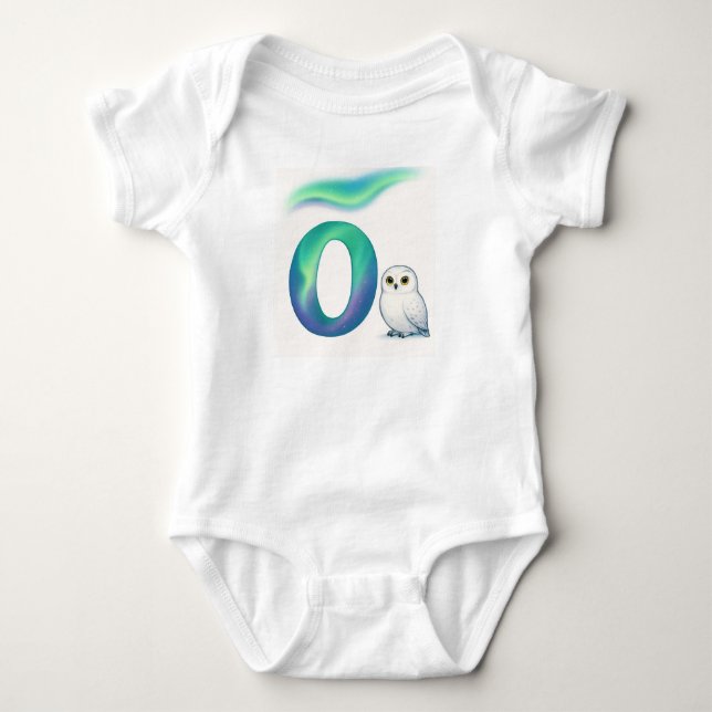 Body Para Bebê Customizable Northern Lights Letter O Snowy Owl (Frente)