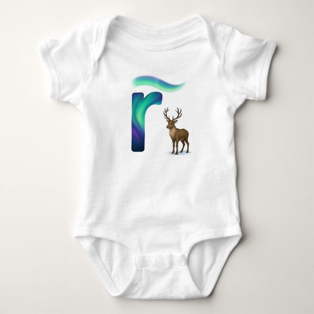 Body Para Bebê Customizable Northern Lights Letter R Reindeer  (Frente)