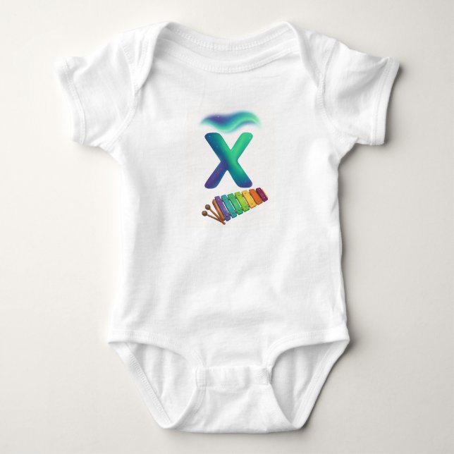 Body Para Bebê Customizable Northern Lights Letter X Xylophone (Frente)