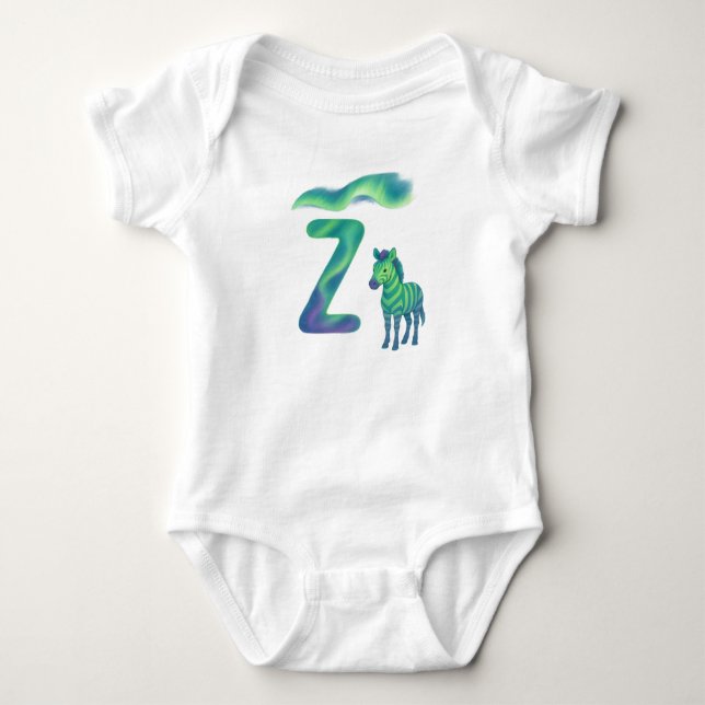 Body Para Bebê Customizable Northern Lights Letter Z Aurora Zebra (Frente)