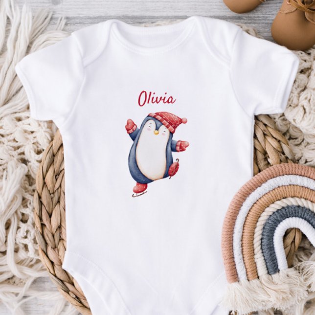 Body Para Bebê Cute Baby Bodysuit With An Ice Skating Penguin (Criador carregado)