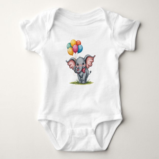 Body Para Bebê Cute Baby Elephant with Balloons & Bow Tie (Frente)