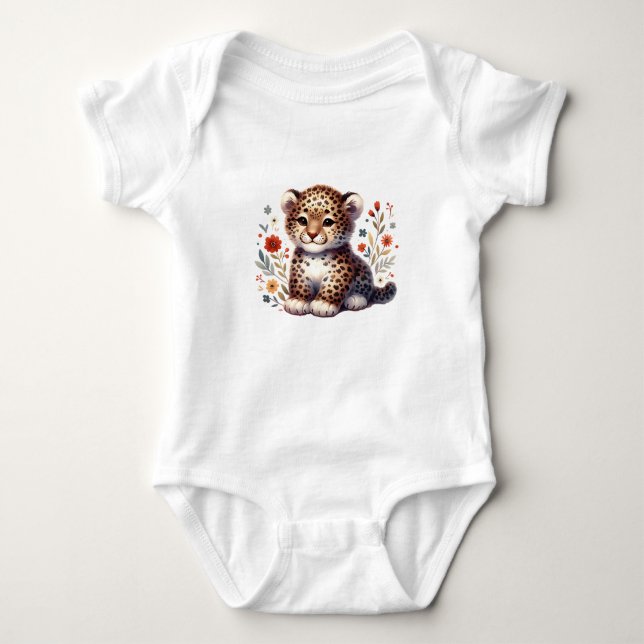 Body Para Bebê Cute Baby Leopard with Flowers (Frente)