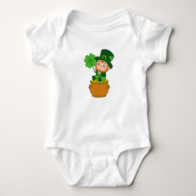 Body Para Bebê Cute Baby Leprechaun Pot Of Gold St. Patricks Day (Frente)