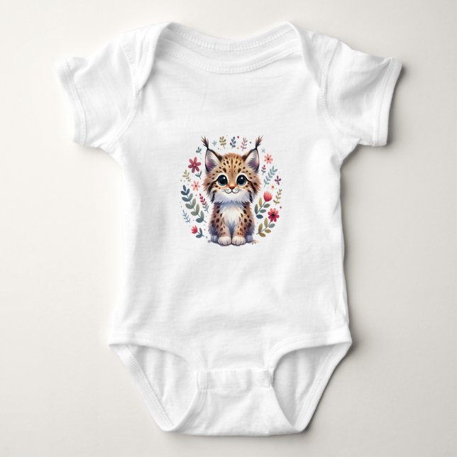 Body Para Bebê Cute Baby Lynx with Flowers (Frente)