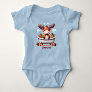 Body Para Bebê Cute Baby Moose Bath Time Cartoon Illustration