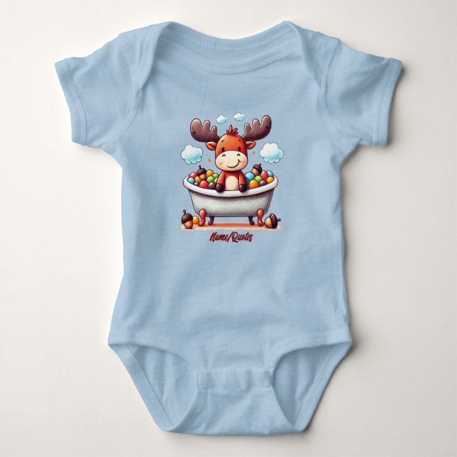 Body Para Bebê Cute Baby Moose Bath Time Cartoon Illustration (Frente)