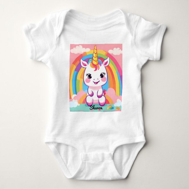 Body Para Bebê Cute Baby Unicorn Rainbow (Frente)