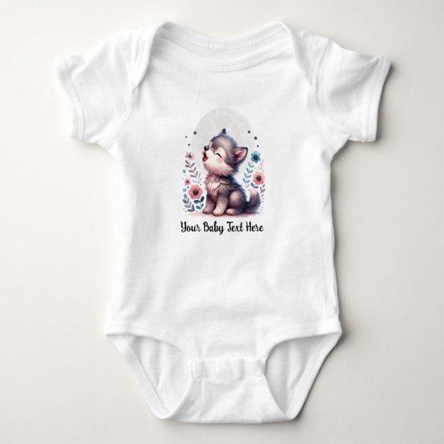 Body Para Bebê Cute Baby Wolf Howling (Frente)