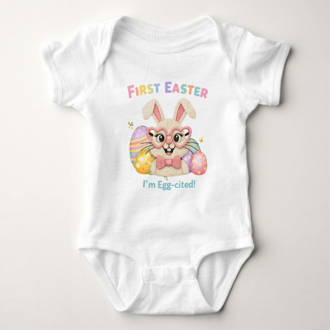 Body Para Bebê Cute Baby's First Easter Egg-cited Bunny (Frente)